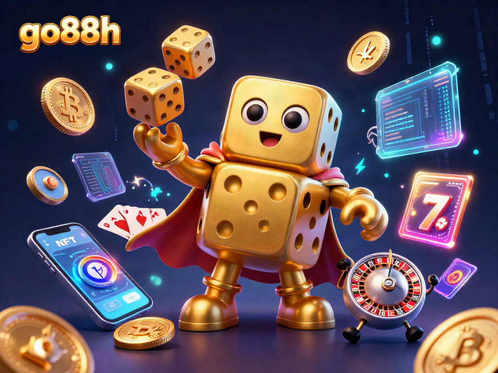Engage in thrilling dice games with go88h’s 3D animated casino scene filled with gold, crypto coins, and vibrant action.