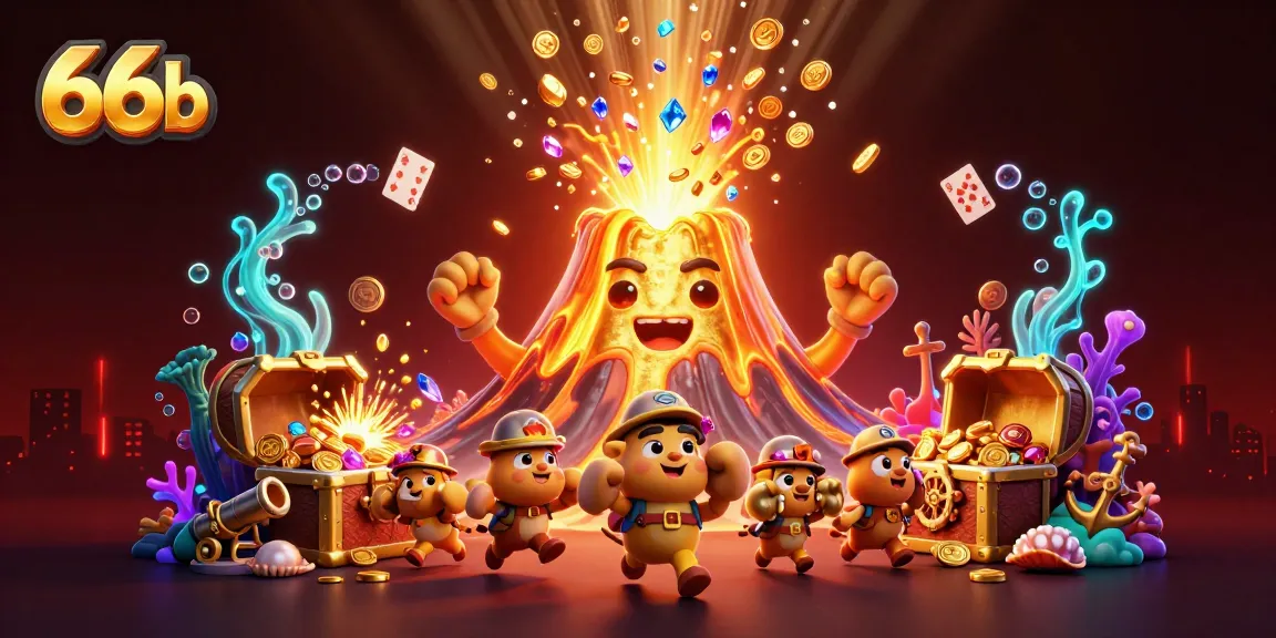 Win big at 66b with vibrant treasures and casino elements in a stunning 3D scene.