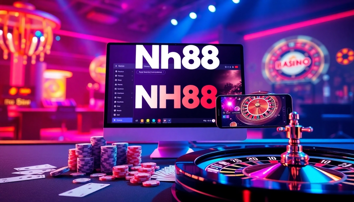 Experience the excitement of NH88's online gaming with vibrant casino elements and sleek interfaces.