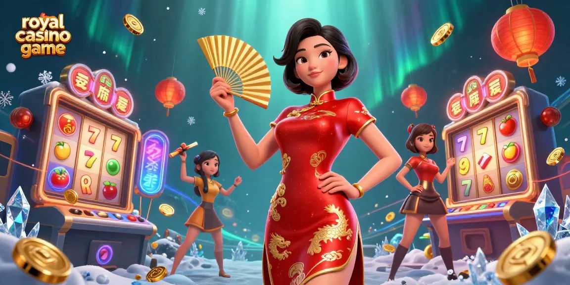 Engage in the royal casino game with vibrant slot reels and animated winning symbols.