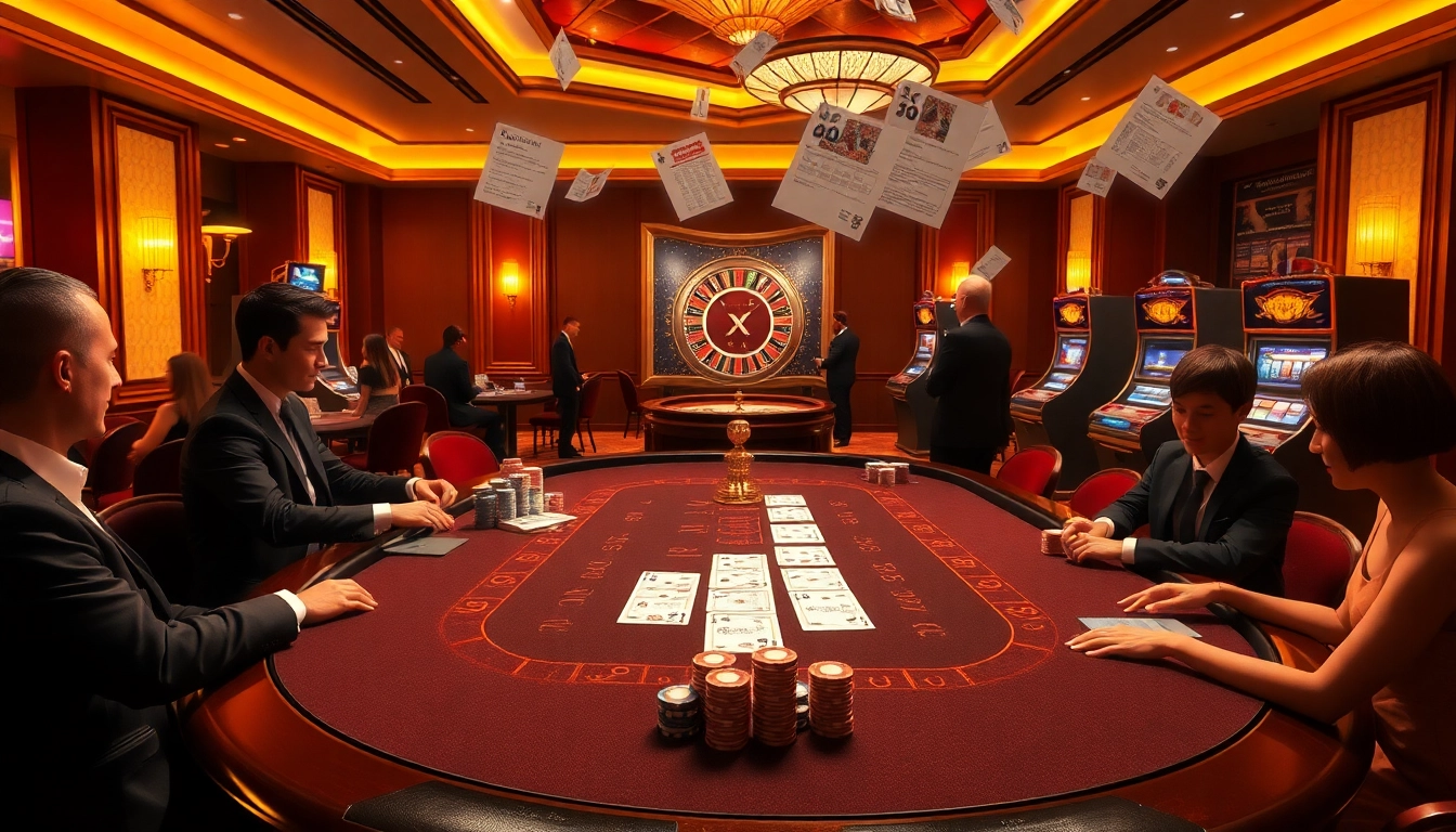 KJC showcases a luxurious casino atmosphere filled with players at a blackjack table, emphasizing advanced gambling tactics.