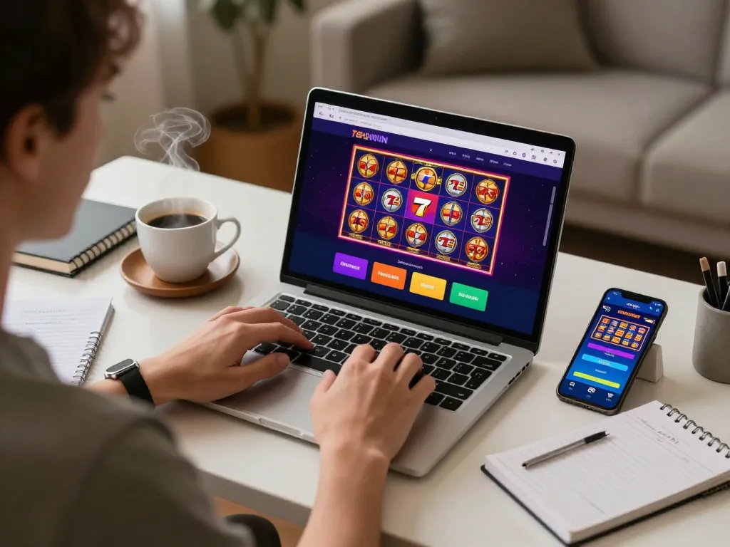 Engaged gamer exploring the 789WIN slots experience on a laptop at home.