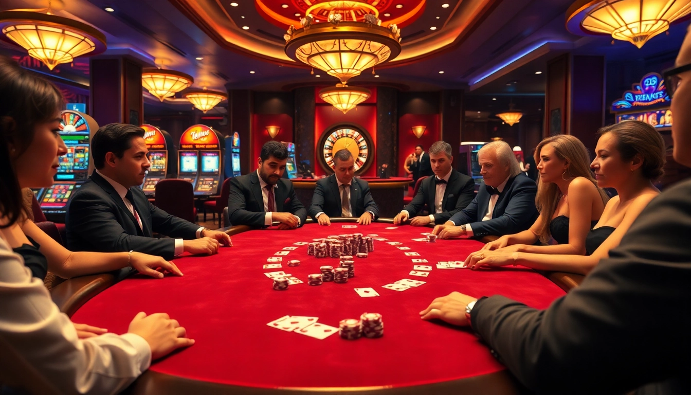 Exciting poker game scene at 68VIP casino, showcasing luxury and thrill.
