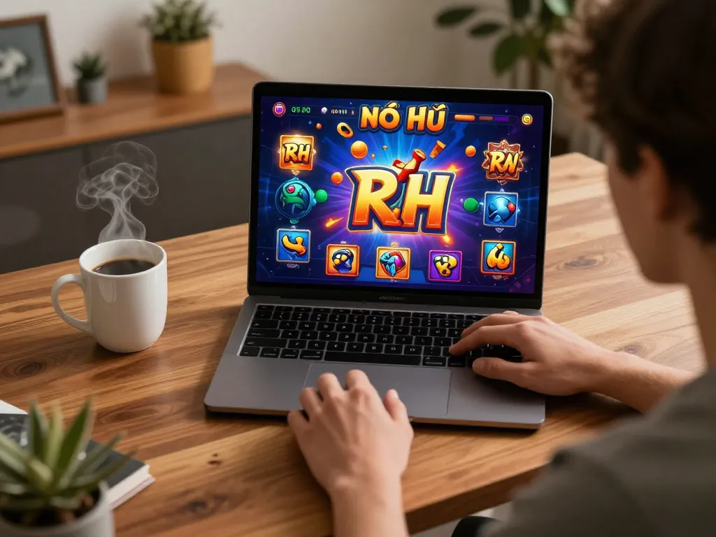 Experience thrilling rwin nổ hũ gameplay on a laptop, showcasing strategic online casino action.