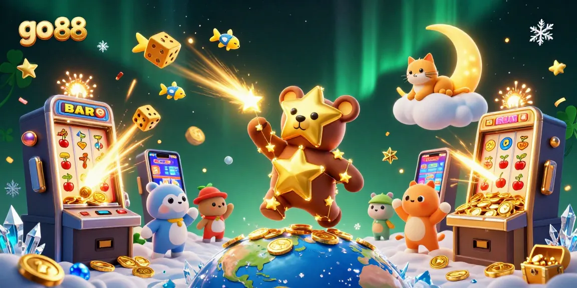 Engage in thrilling Go 88 slots as a constellation bear captures coins, surrounded by jackpots and golden symbols.
