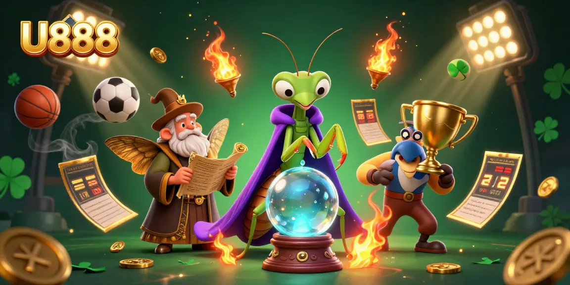 U888 players engage in thrilling sports betting amidst vibrant 3D fortune-telling scene.