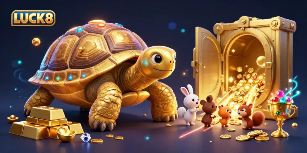 Experience the thrill at LUCK8 with a golden tortoise pinball machine and treasures galore.