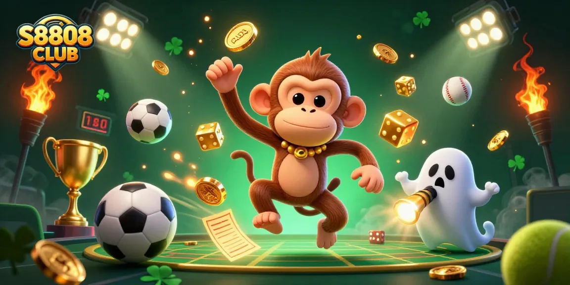 Experience thrilling casino action with the S8808 CLUB as golden objects whirl in dynamic motion.