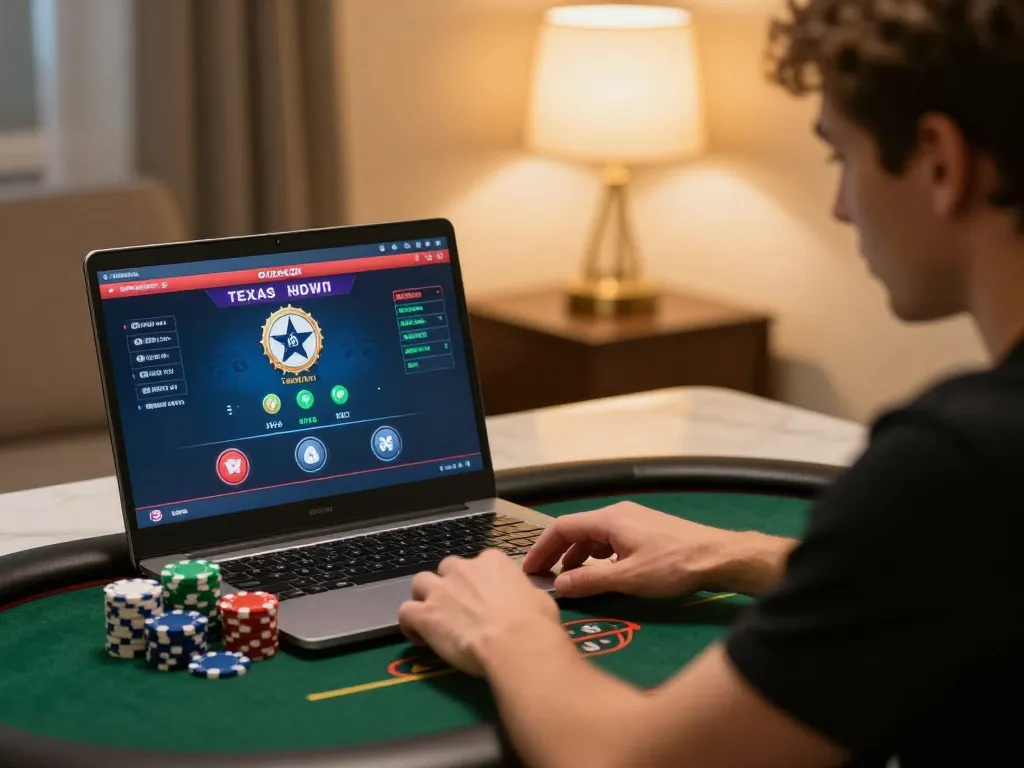 79king player strategizing in an engaging online poker match with colorful chips.