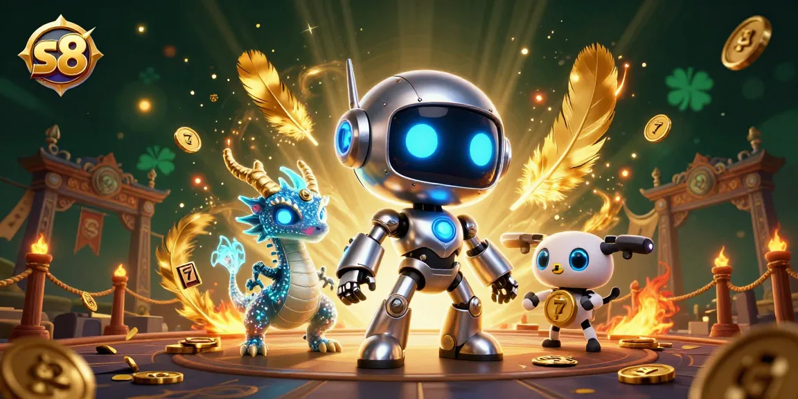 Spin the reels at s8 with an exciting 3D casino scene featuring vibrant slot elements and action!