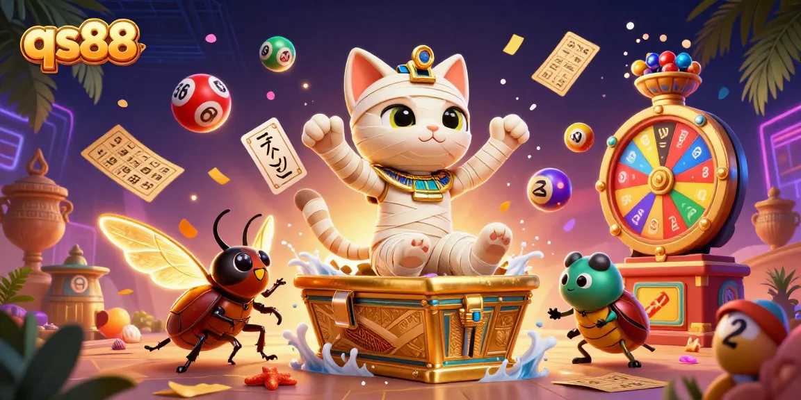Experience excitement with qs88 as the Egyptian mummy cat and friends burst into a vibrant casino scene!