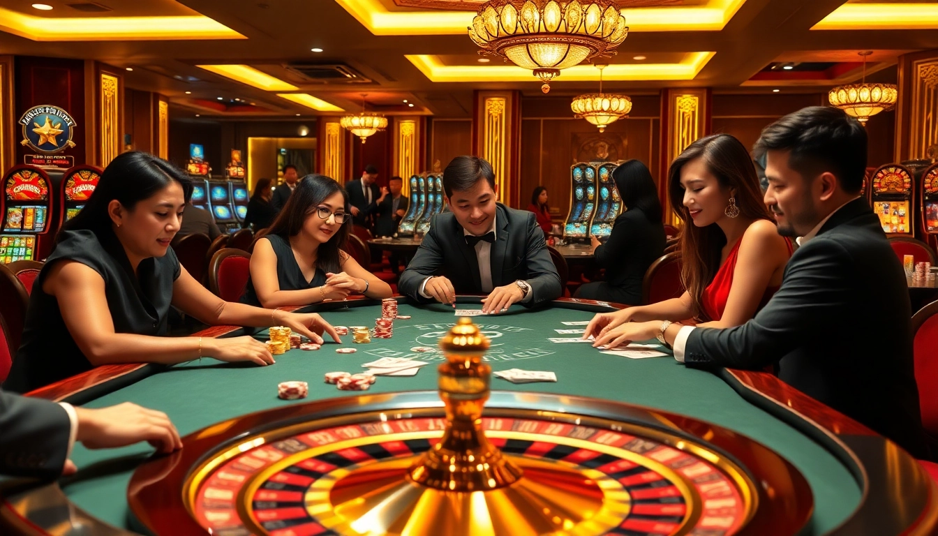 Engaged players at a poker table in a vibrant casino, showcasing strategic gameplay and excitement around chotruyen.
