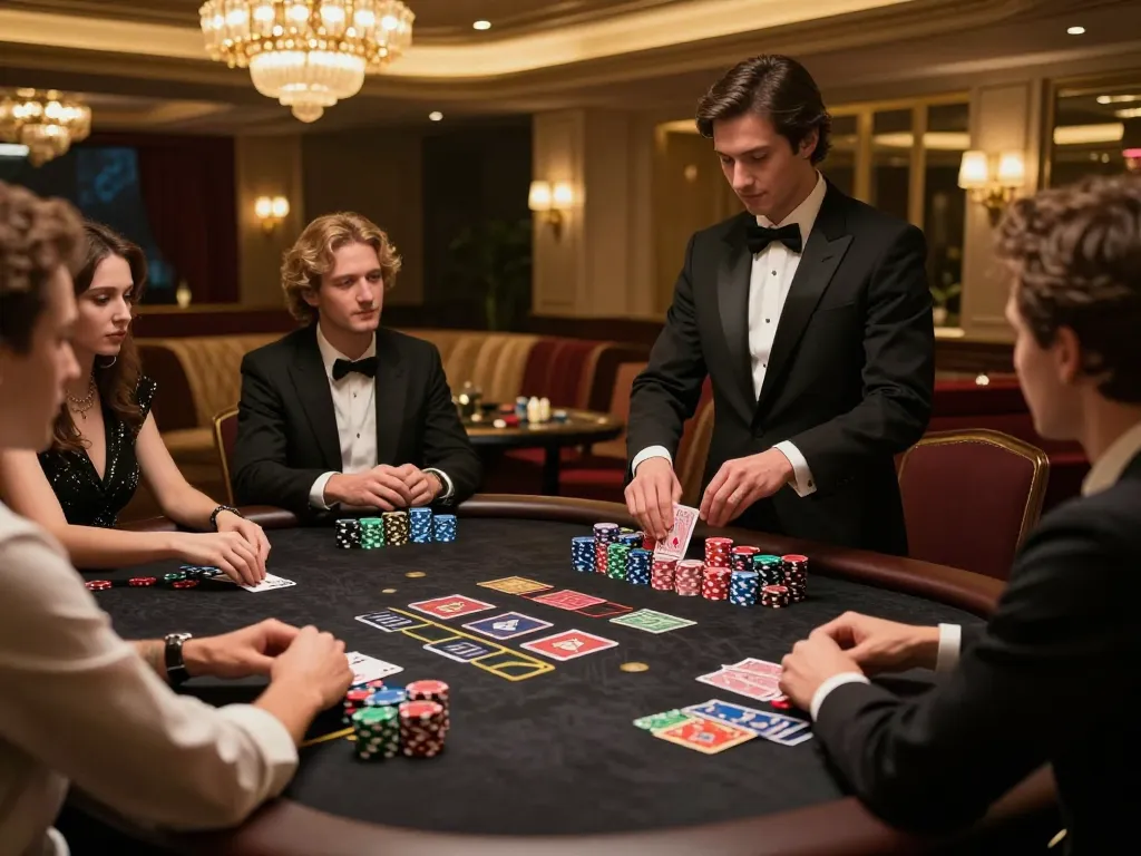 TWIN68 players strategically betting on blackjack at an upscale casino table.