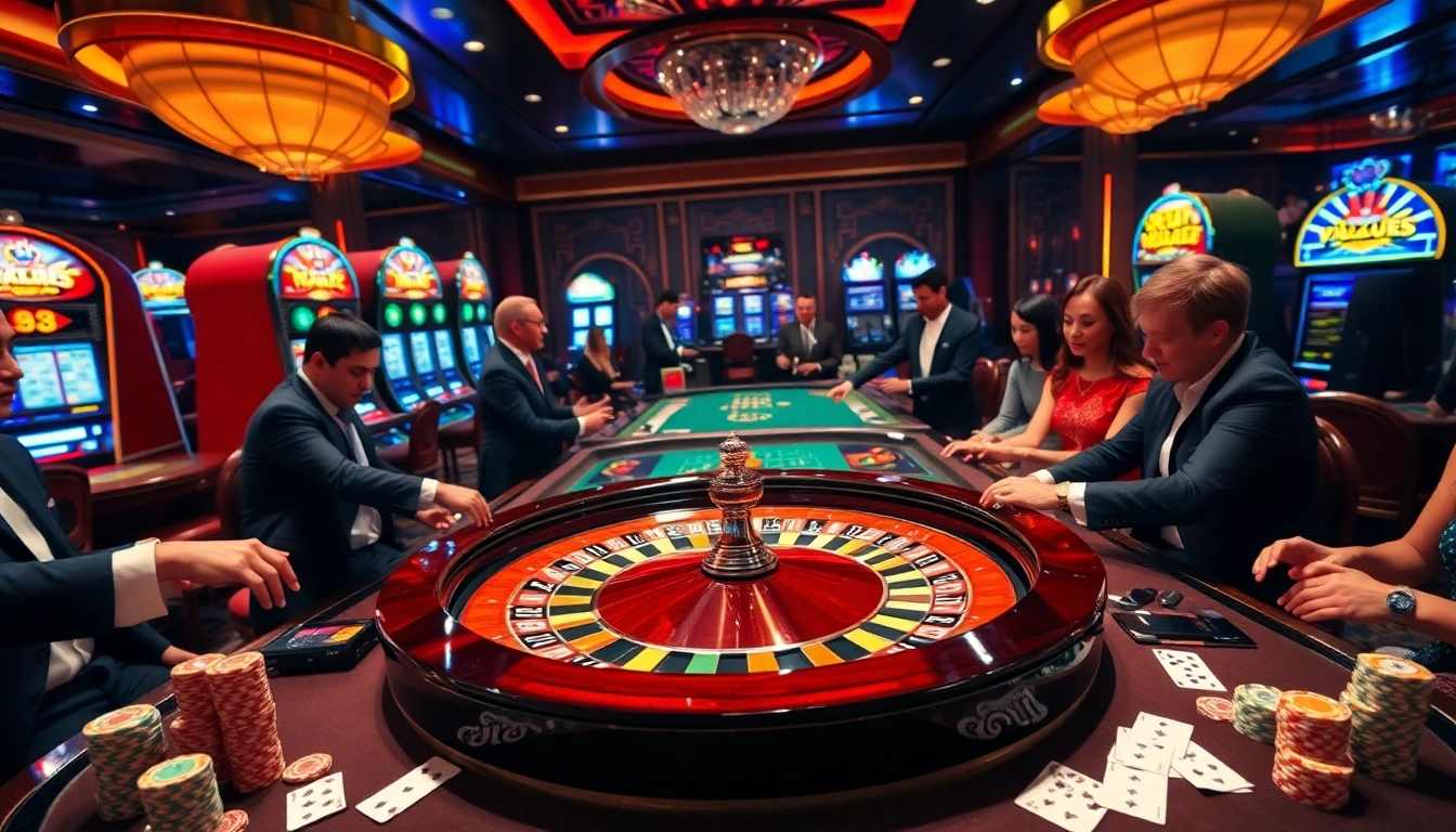Tỷ lệ nhà cái displayed on a vibrant casino roulette table with players engaged in betting.