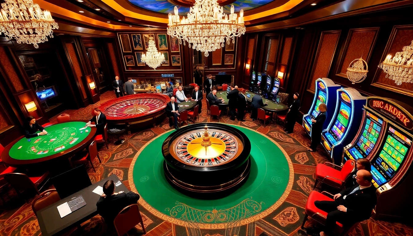 Players placing bets at a luxury casino, showcasing the thrills of gambling at https://888neww8.com/ with vibrant roulette and poker tables.