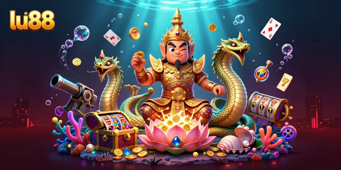 Spin the reels with lu88's vibrant casino scene, featuring dynamic characters and immersive game elements.
