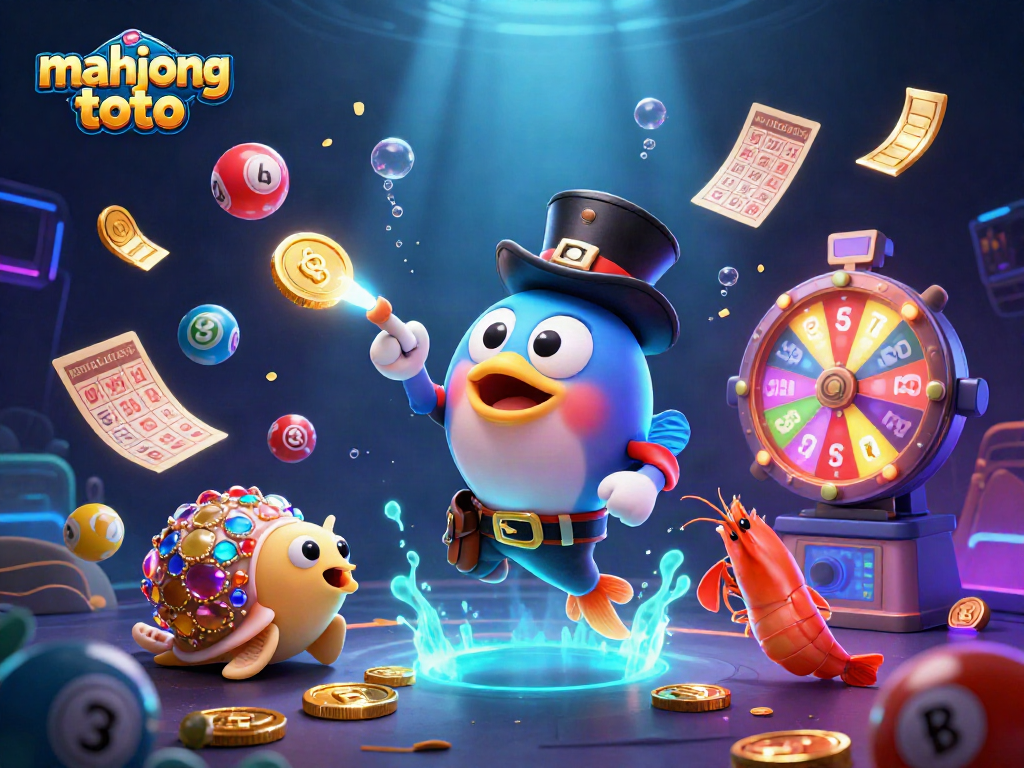 Experience mahjong toto excitement with vibrant casino elements and colorful lottery fun in this engaging illustration.
