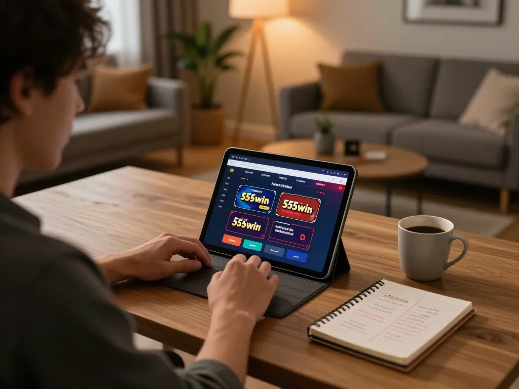 Engaging with the 555win online casino interface while maintaining responsible gaming practices at home