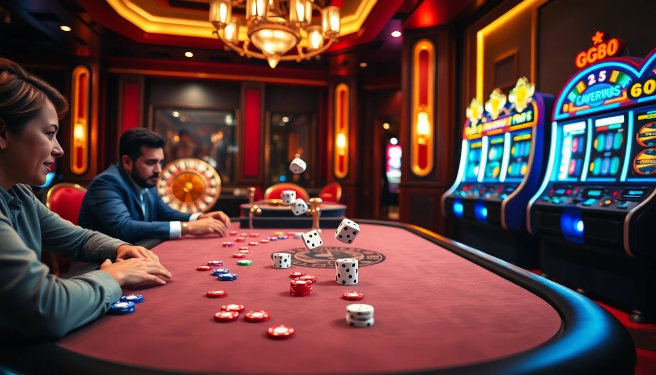 Players enjoying exciting games at GG88 casino, featuring poker tables and colorful chips.