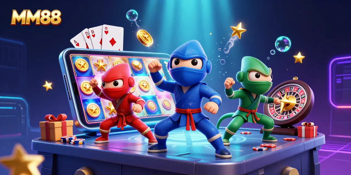 Engage with MM88's vibrant online gaming world featuring chameleons and energetic casino elements.