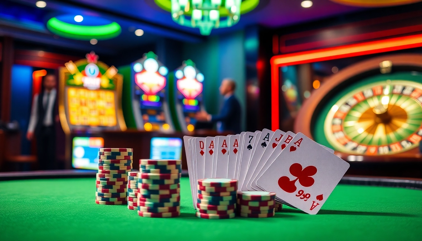 Players enjoying high-stakes games at 69vn casino, showcasing vibrant tables and exciting atmosphere.