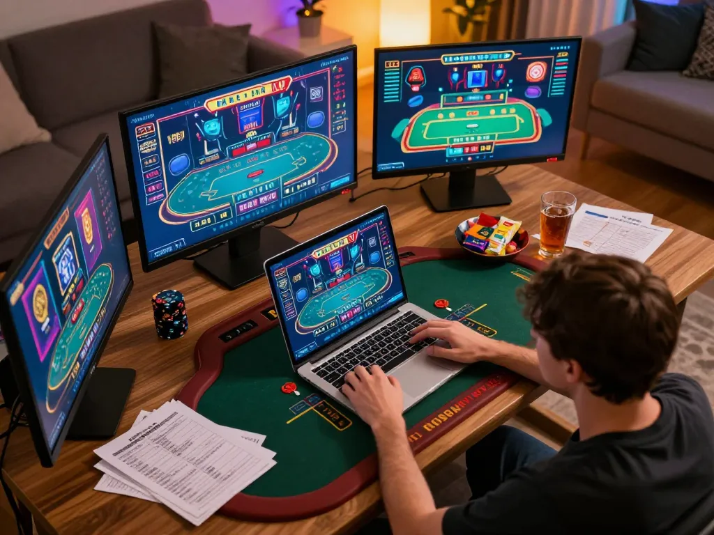 lv88 player enjoying an exciting online blackjack game at home with dynamic screens and strategy notes
