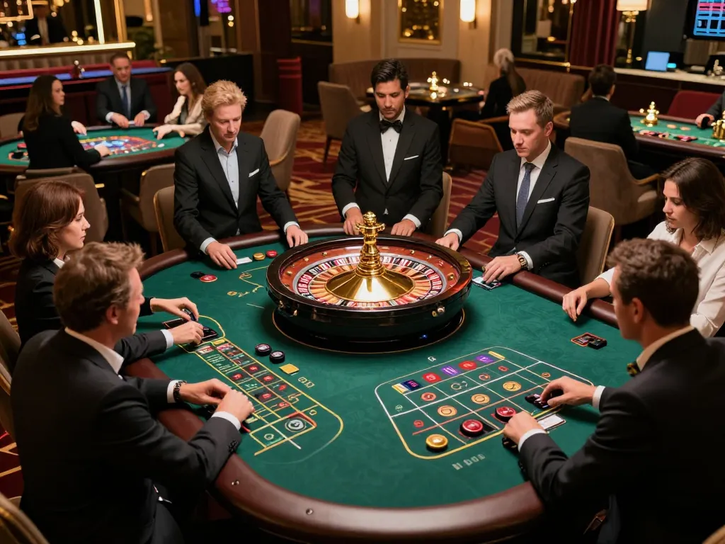 Players enjoying a live roulette game at NK88, showcasing a vibrant casino atmosphere and engaging gameplay.