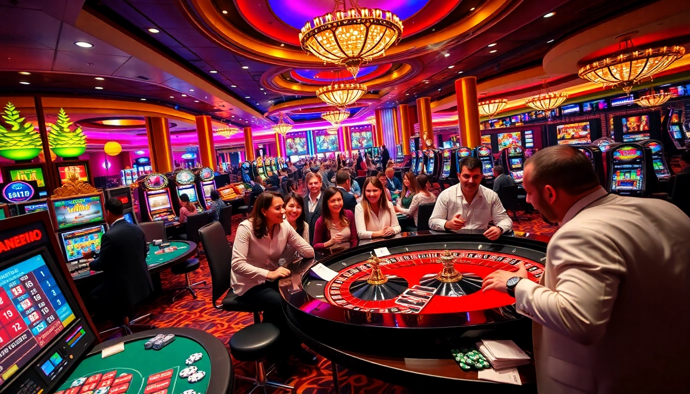 Players celebrate a win at a fun79 casino table, surrounded by vibrant gaming elements.