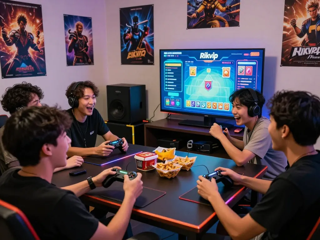 Friends enjoying an exciting game night on Rikvip platform, showcasing lively atmosphere and engaging gameplay.