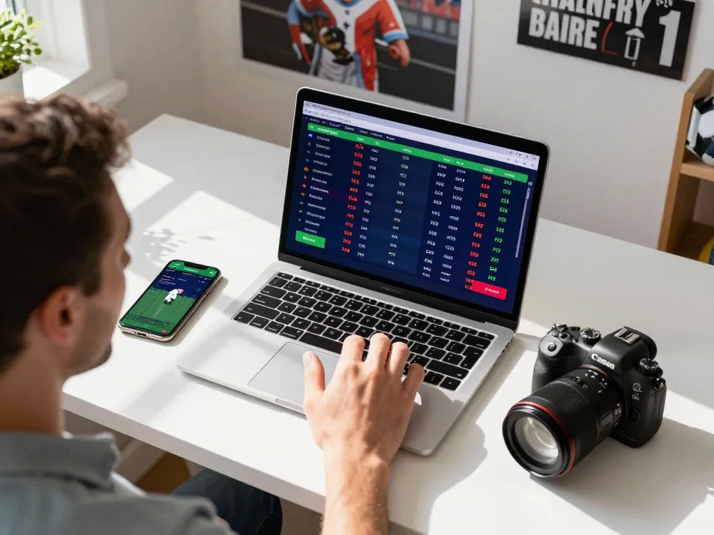 Engaged user placing bets on the GG88 platform with laptop and smartphone, capturing the thrill of sports betting