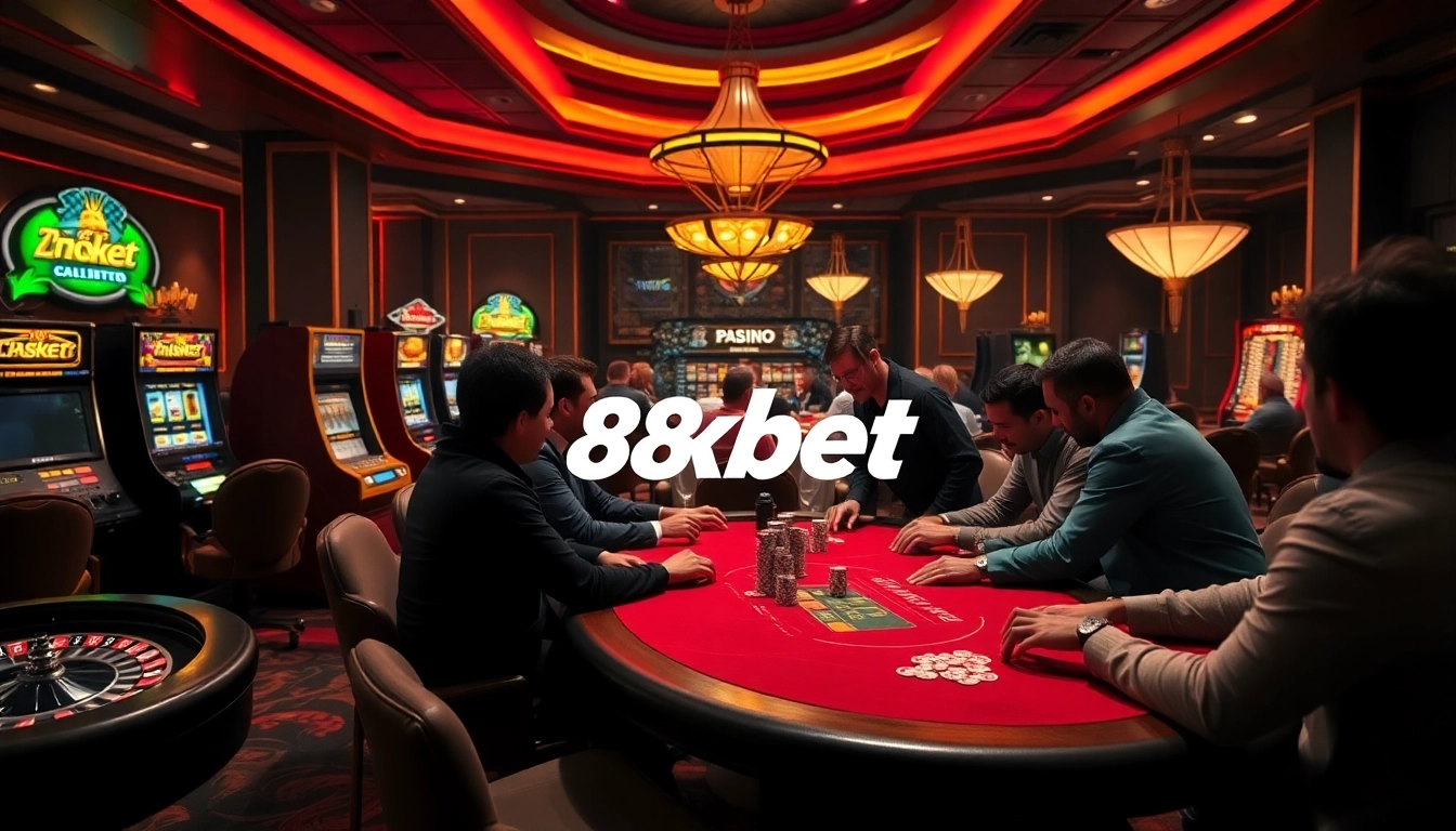 Experience the thrill of 8kbet with vibrant casino tables and exciting gambling action.