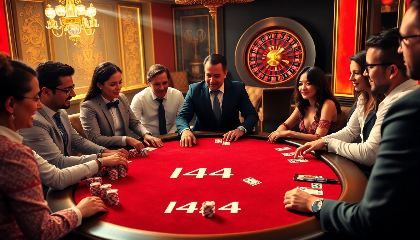 L444 poker table scene with players competing for high-stakes rewards in a vibrant casino atmosphere.