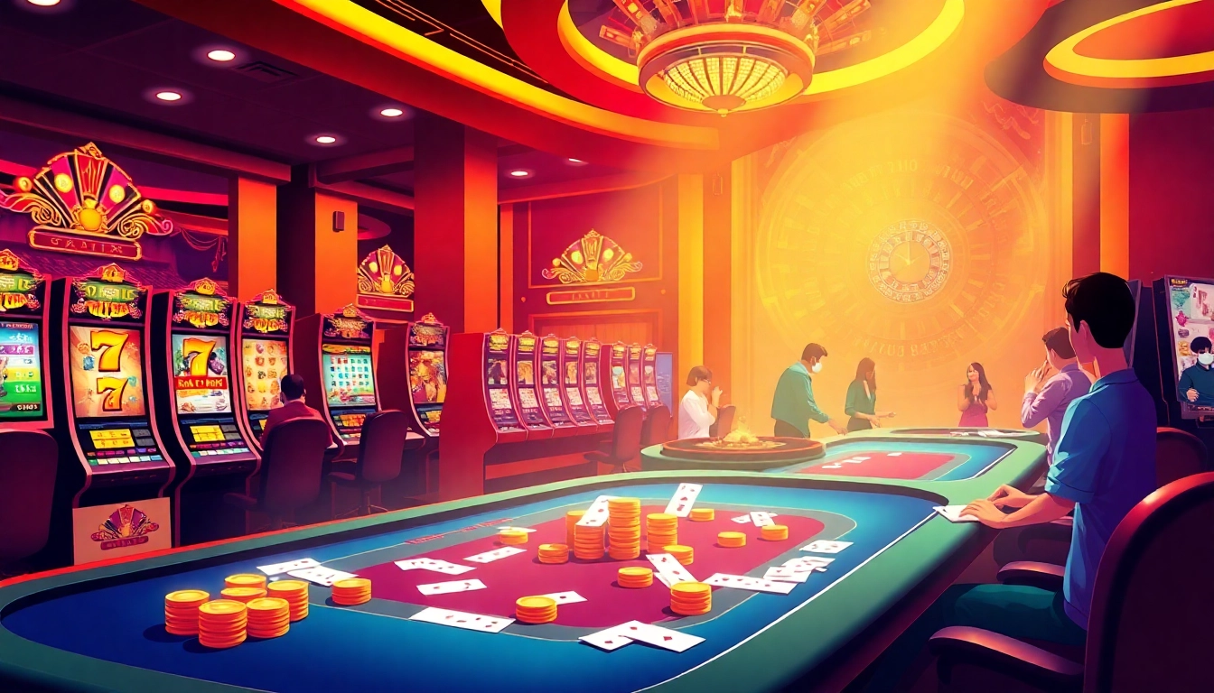 Engaging scene of Đánh Lô Đề Online with vibrant casino elements and players enjoying their bets.