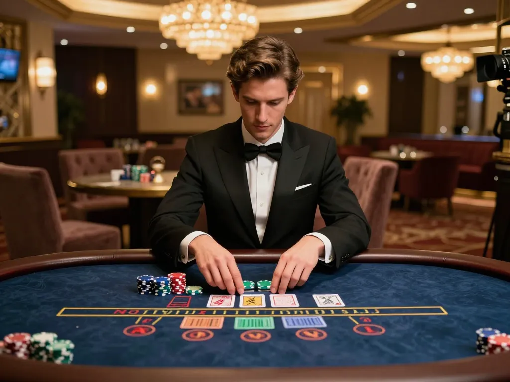 cm88 player strategizing at a stylish blackjack table in a luxurious casino setting