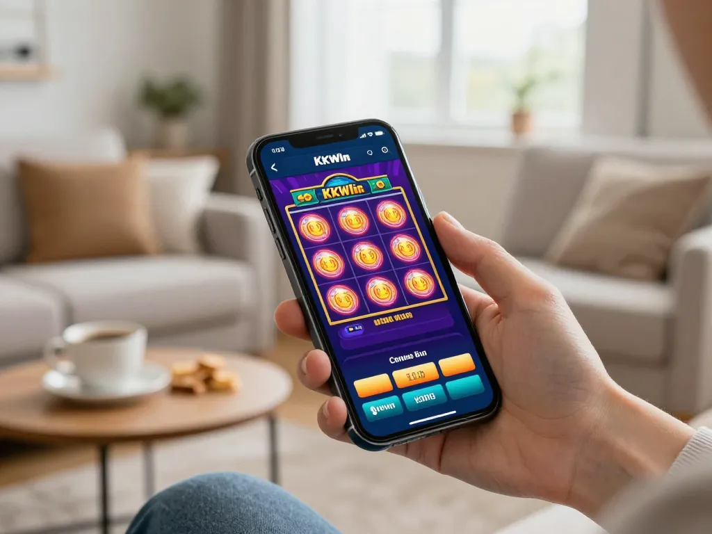 Engaging with KKWIn's online slots app while relaxing at home, emphasizing the enjoyable gaming experience