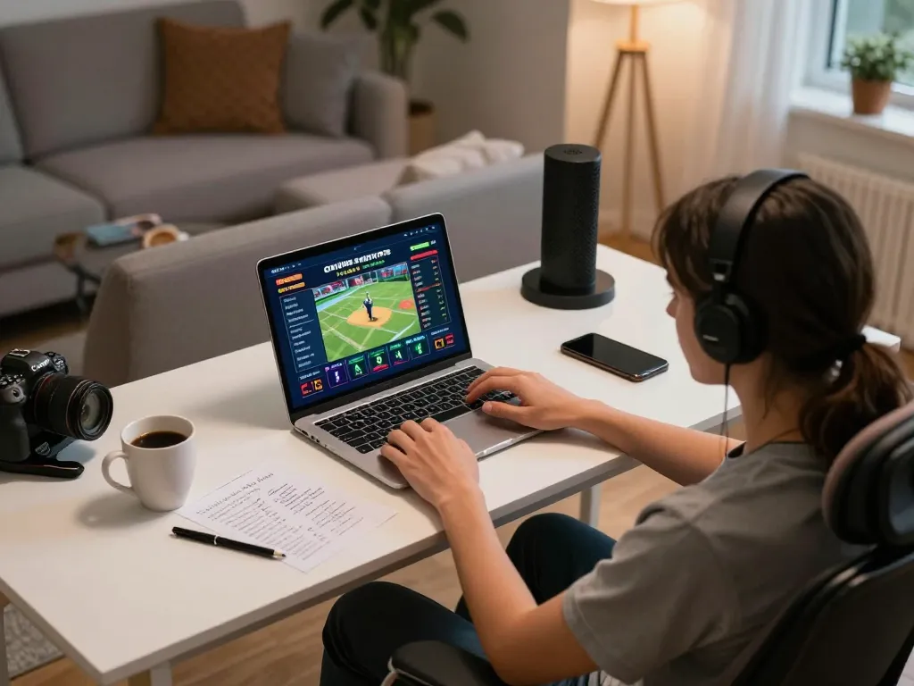 Person engaged in live betting on dagago app at home with focused strategic notes and cozy setting