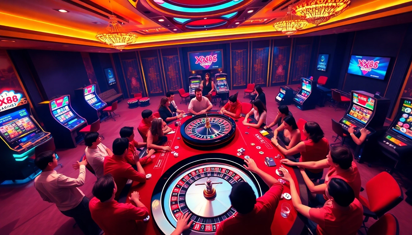 Players engaging in thrilling games at XX88 casino, showcasing excitement and glamour.