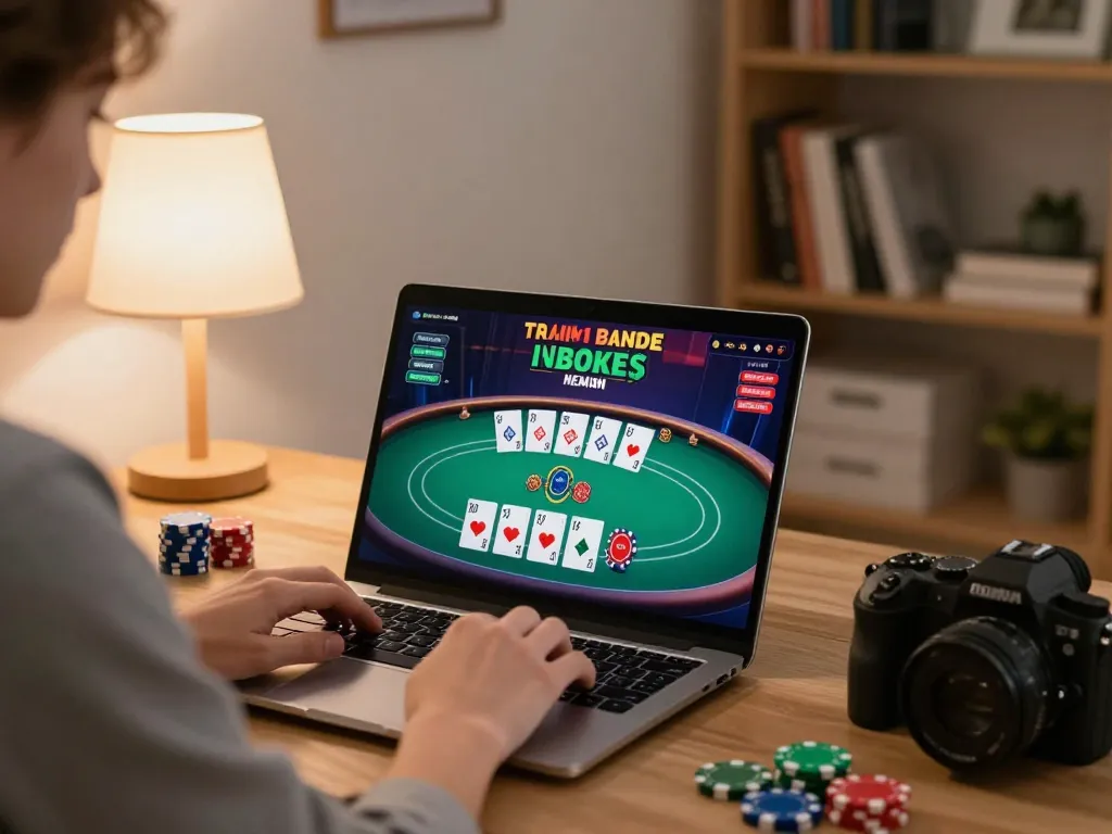 uu88 online gaming session with a player focused on poker strategy in a cozy home