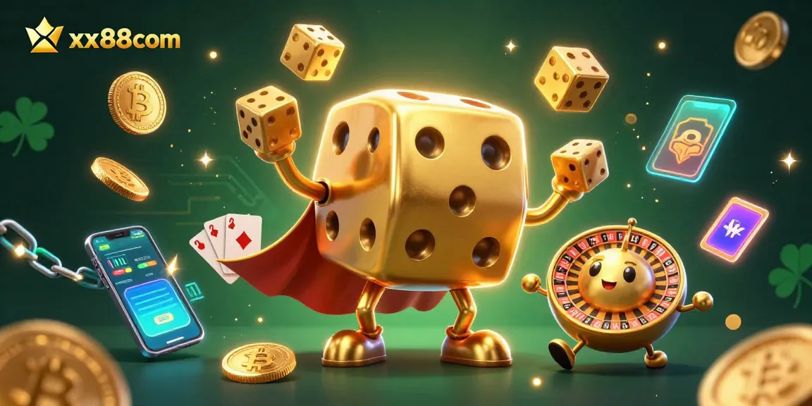 Play winning games at xx88com with a captivating 3D casino illustration featuring vibrant elements.