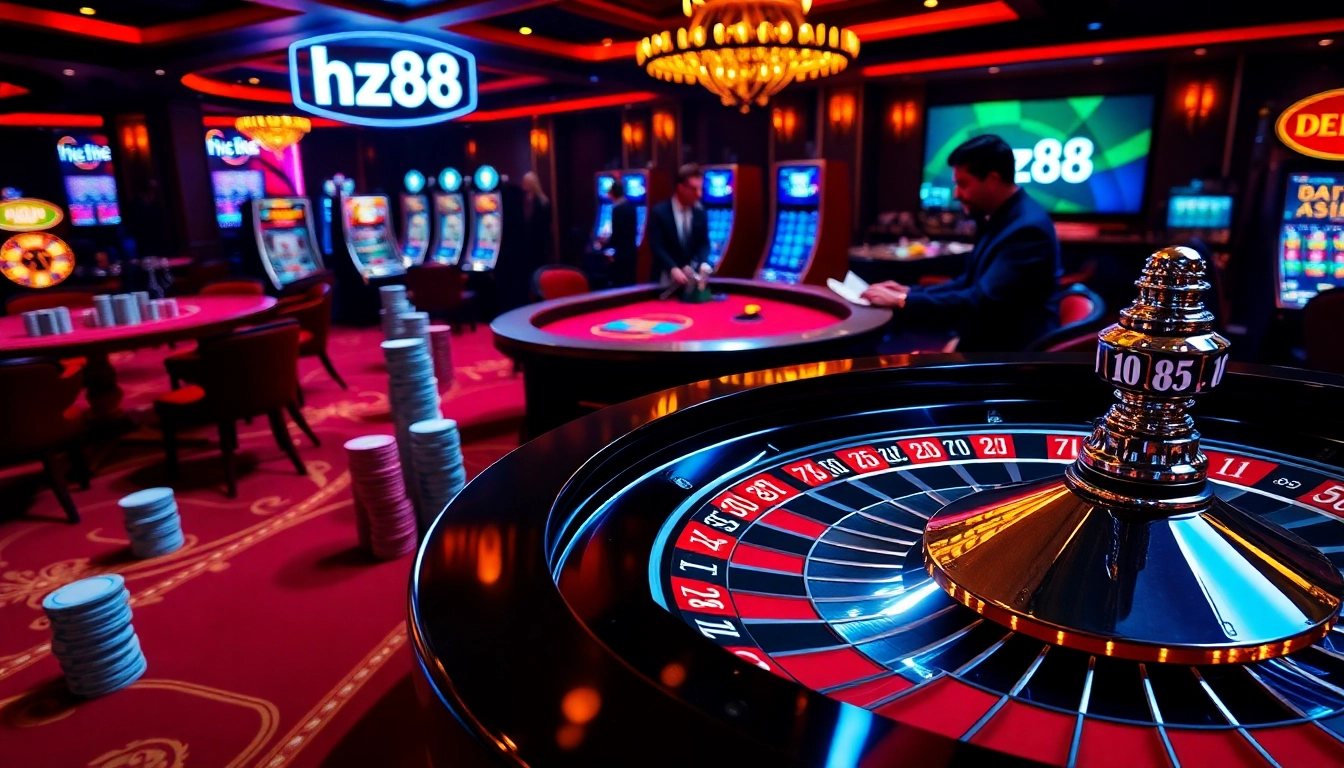 hz88 roulette wheel with chips arranged for high stakes betting in a luxurious casino setting