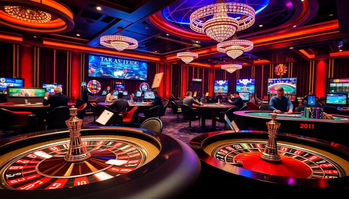 Celebrate the ok9 update with a vibrant casino scene featuring poker tables, roulette wheels, and engaged players.