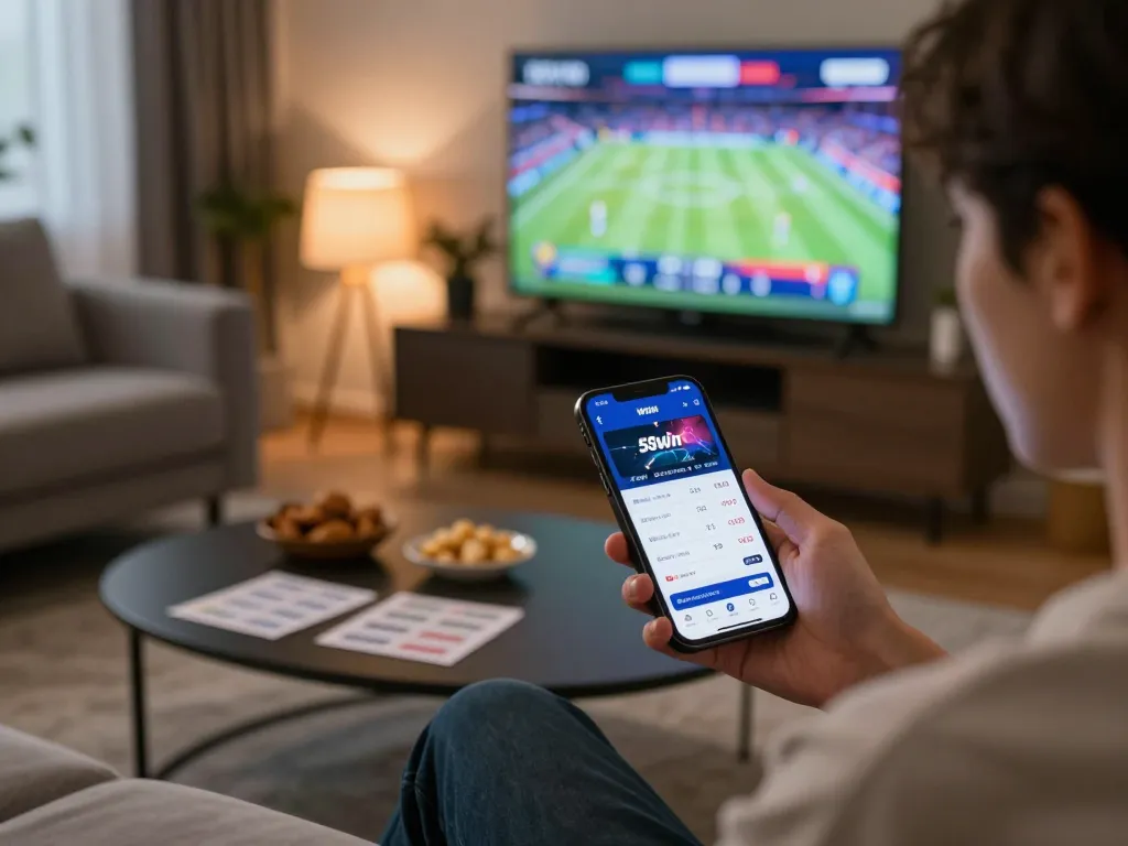 Experience strategic betting on the 58win app in a cozy setting with a person analyzing sports odds.
