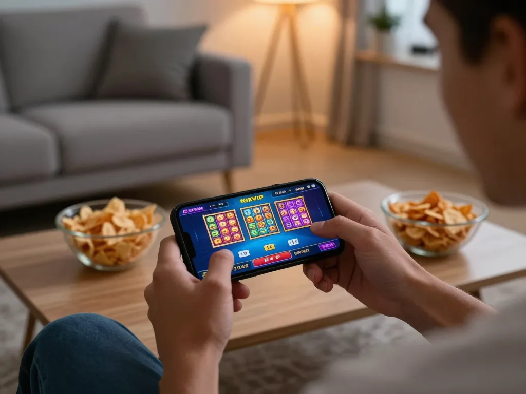 Engaging gameplay on the RIKVIP app showcasing live dealer games in a cozy home environment