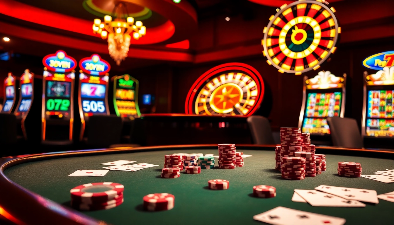 A thrilling casino moment showcasing poker chips and a roulette wheel at 58win com, inviting players to enjoy the excitement.