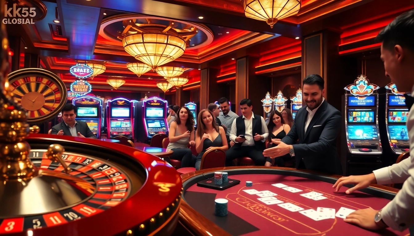 Jogadores desfrutam de um momento emocionante nas luxuosas mesas de cassino de https://kk55.global/, capturando a emoção de um jogo de altas apostas.