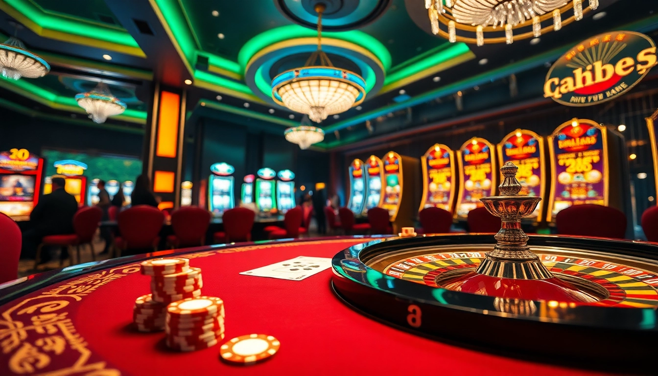 Experience the excitement of qh88 with vibrant poker chips and roulette in a luxurious casino setting.