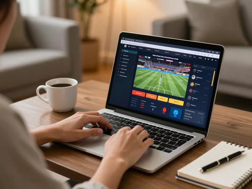 Engaging scene of a player exploring fb88 online casino offerings, showcasing betting strategies and a comfortable setup