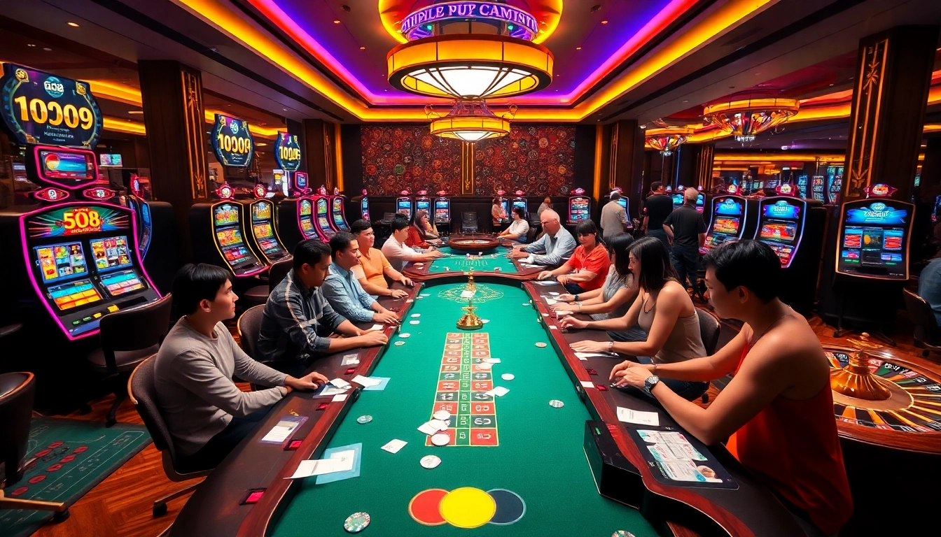 Excited players engage in GO8 casino games featuring vibrant tables and modern interfaces.