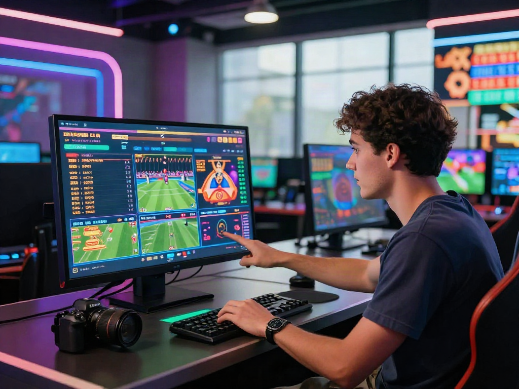 Engaged bettor exploring the 11 bet online gaming platform with vibrant tech interface.