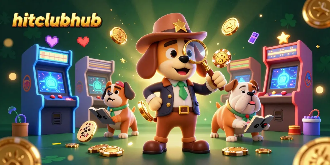 Experience excitement at hitclubhub with a cartoon detective and bulldog in a colorful casino scene.